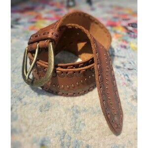 Abercrombie & Fitch Tooled Whipstich Studded Brown Leather Brass Y2k Belt S